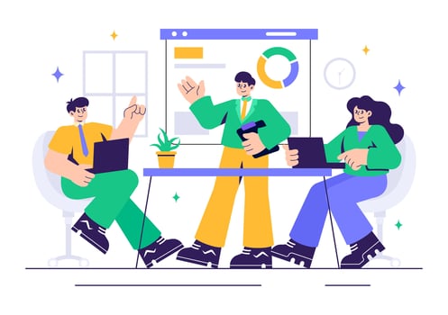 City Council Meeting Scene with Effective Business Team Brainstorming in Flat Cartoon Style vector