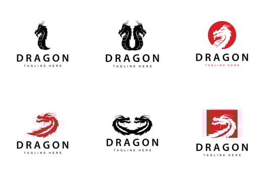 Black silhouette design simple dragon logo animal legend bundle set collection vector