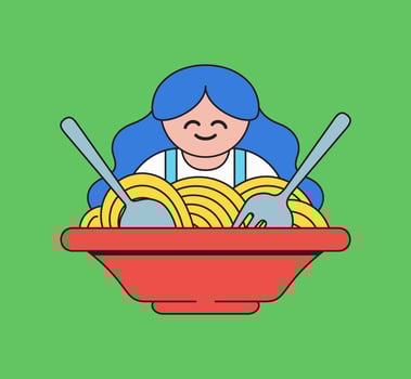 Happy girl noodle eater vector