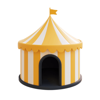 a circus tent with a yellow and white striped roof png