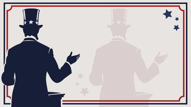 Presidents' Day lower third layout with Abraham Lincoln's silhouette. Iconic hat, soft patriotic stars, and stripes create an elegant, text-free design for videos and creative projects. vector