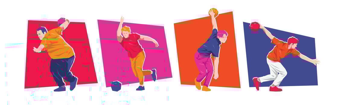 Set of male bowling player character. Flat illustration vector