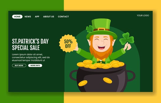 St. Patrick's Day Social Media Landing Page Design with Cartoon Illustrations vector