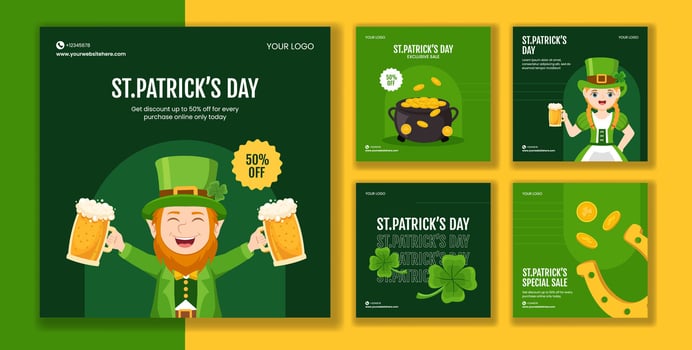 Flat Cartoon Hand-Drawn Templates for St. Patrick's Day Social Media Posts vector