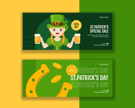 St. Patrick's Day Horizontal Banner Graphics with Hand-Drawn Cartoon Designs vector