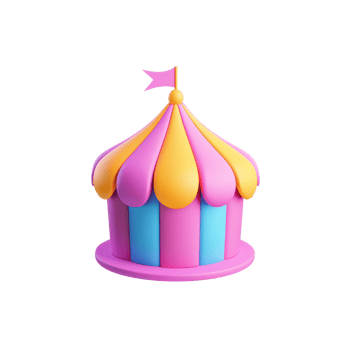 a cartoon circus tent with a pink and yellow top png