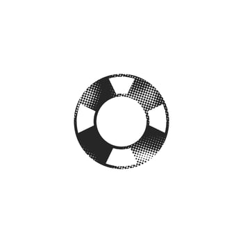Ring buoy icon in halftone style. Black and white monochrome illustration. vector