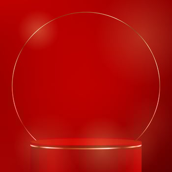 Red background 3d with podium Space for selling products on the website. Display of cosmetic products. Stage or podium. Product display background. illustration. vector