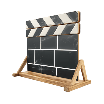 Double movie clapperboards displayed on wooden stands, isolated on a transparent background png