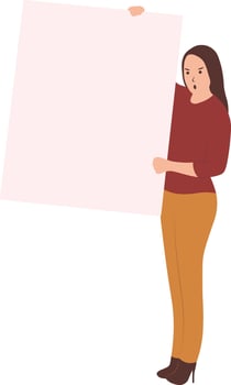Woman Holding Banner in Flat Design vector