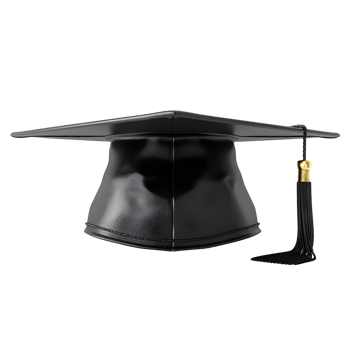 Minimalist black graduation hat with sleek tassel isolated on a transparent background png
