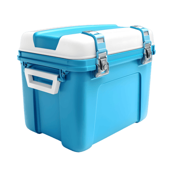 Blue cooler box for outdoor use with ergonomic handles isolated on transparent background png