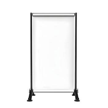 Adjustable poster stand with black frame and blank white panel isolated on transparent background png