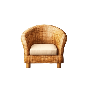 Wicker armchair with a white cushion isolated on transparent background png