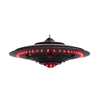 Futuristic UFO spaceship with red glowing accents isolated on a transparent background png