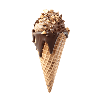 Chocolate Drizzled Ice Cream Cone with Nuts isolated on transparent background png