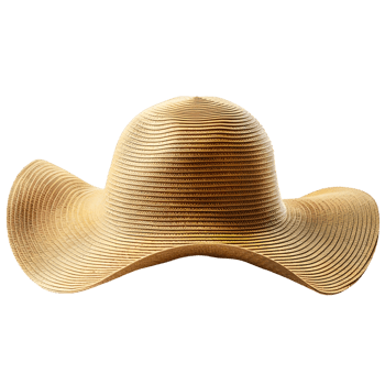 Classic cowboy hat made of straw with a curved brim and woven texture isolated on transparent background png