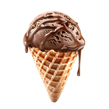 Double scoop of chocolate ice cream in a waffle cone with melted drips and crunchy toppings isolated on transparent background png