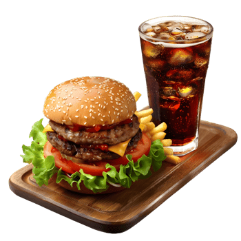 Double Cheeseburger with Fries and Drink Isolated on Transparent Background png