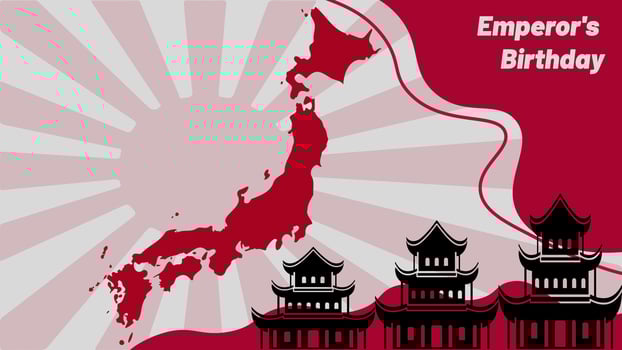emperor's birthday celebration background with shadow of japan map and imperial shrine, with copy space area, suitable for content related to the theme vector