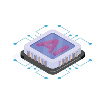 Microchip with AI text, symbolizing advanced artificial intelligence systems vector