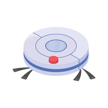 A stylized, isometric icon of a robotic vacuum cleaner. vector