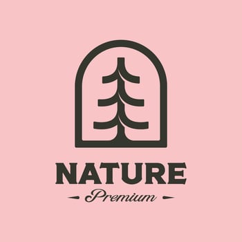 pine tree emblem logo symbol minimalist illustration design, simple tree logo design vector