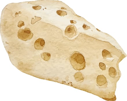 Watercolor slice of yellow cheese with prominent holes hand drawn illustration isolated on white vector