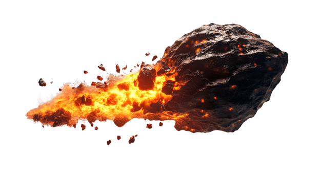 Fiery Asteroid Hurtling Through Space Leaving Trail of Incandescent Debris png