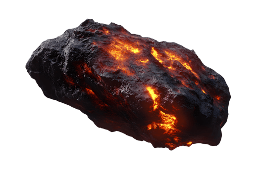 Fiery Glowing Asteroid in Space Cosmic Rock with Intense Flames png