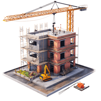 Construction site with crane isolated on transparent background png