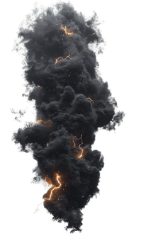 Intense Dark Smoke Plume with Fiery Embers Rising Vertically png