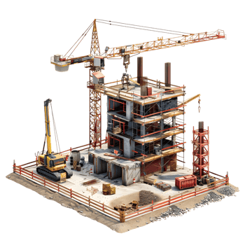 construction crane and building on a construction site png
