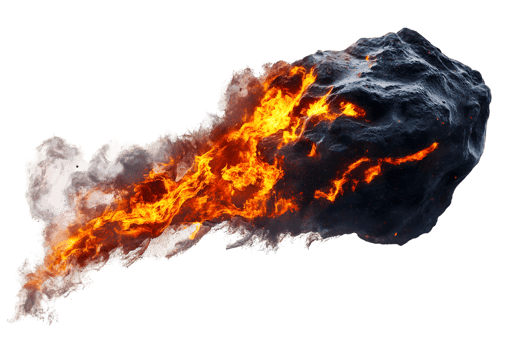 Fiery Space Rock Hurtling Through Space Leaving Trail of Smoke and Fire png
