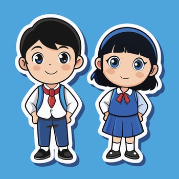 sticker of school boy and girl in school uniform vector