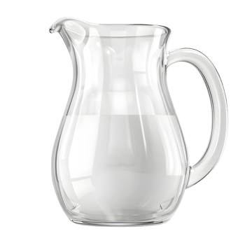 Clear glass milk pitcher with handle isolated on transparent background. png