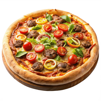 top view burger pizza isolated on the transparent background png