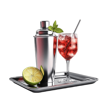 Cocktail Glass with Mixer and Garnish on a Tray png