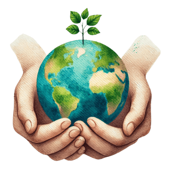 Hands holding a globe with a growing plant symbolizing care. Eco-Friendly concept png