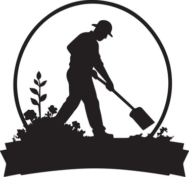 black and white gardening silhouette vector