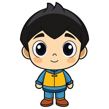 a cartoon boy in a yellow vest and blue pants vector
