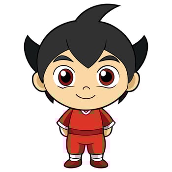 a cartoon boy in red and black white background clothes white background white background vector