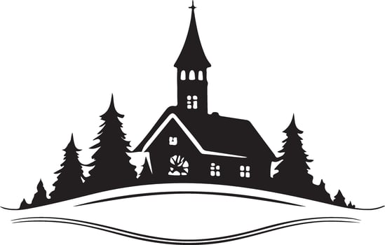Black and white winter house silhouette vector
