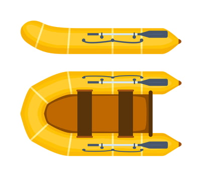 Yellow rubber boat with paddle. Rafting extreme water sport. Fishing equipment. Inflatable rubber vessel boat. illustration. vector