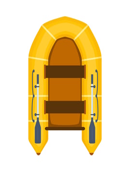 Yellow rubber boat. Rafting extreme water sport. Fishing equipment. Inflatable rubber vessel boat. illustration. vector