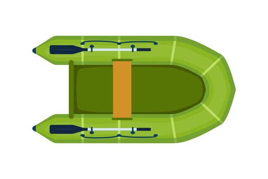 Green rubber boat with paddle. Rafting extreme water sport. Fishing equipment. Inflatable rubber vessel boat. illustration. vector