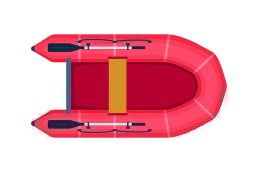 Pink rubber boat with paddle. Rafting extreme water sport. Fishing equipment. Inflatable rubber vessel boat. illustration. vector