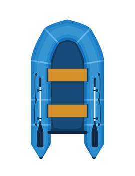 Blue boat with paddle. Rafting extreme water sport. Fishing equipment. Inflatable rubber vessel boat. illustration. vector