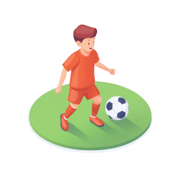 A young boy in an orange soccer uniform plays joyfully with a soccer ball. png