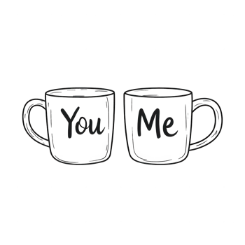 Cute coffee mugs with 'You' and 'Me' for a cozy and romantic vibe. png